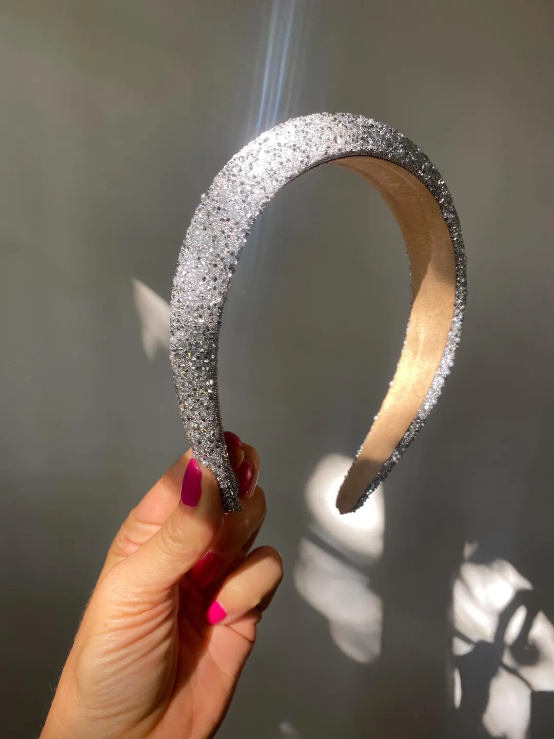 Silver Padded Sparkle Headband/ Silver Pearl Headpiece/ Glam Headband/ Silver Headdress/ Glitzy H... | Etsy (US)