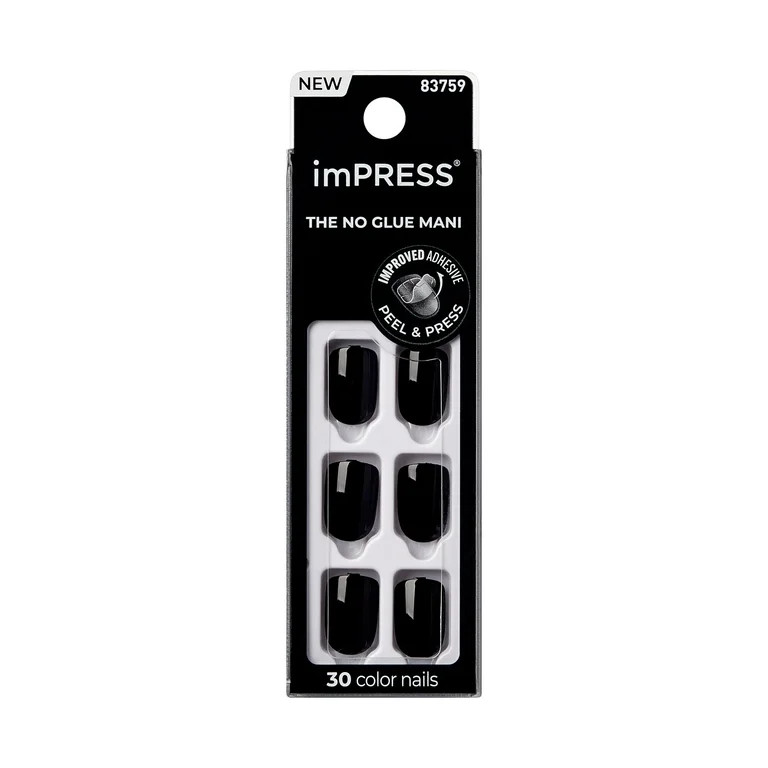 imPRESS Color 'All Black' Press-On Nails, No Glue Needed, Black, Short Square, 33 Ct. | Walmart (US)
