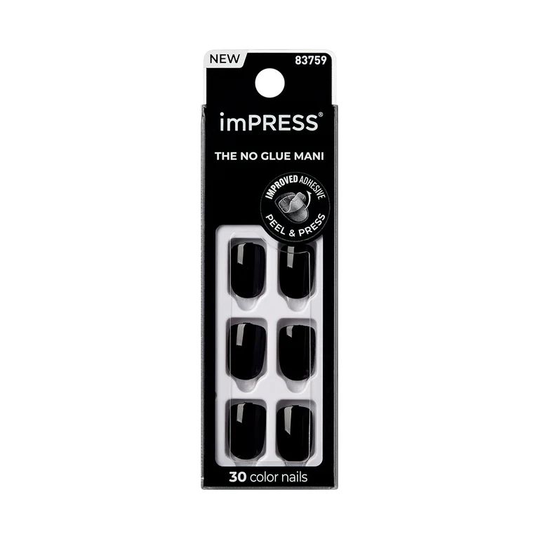 KISS imPRESS No Glue Needed Press On Nails, Color, All Black, Black, Short Squoval, 30 Count - Wa... | Walmart (US)