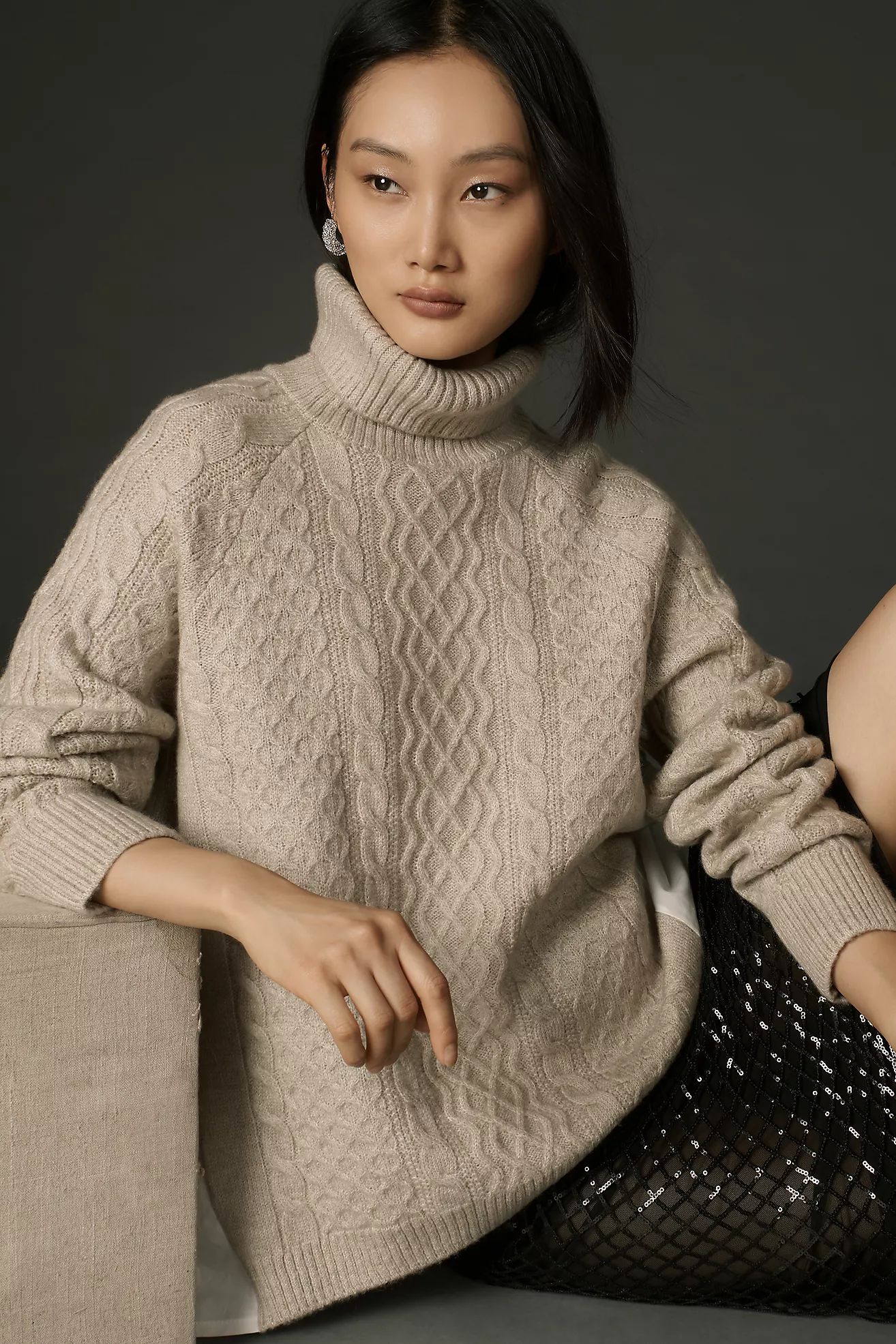 By Anthropologie Mixed Media Turtleneck Cable Sweater | Anthropologie (US)