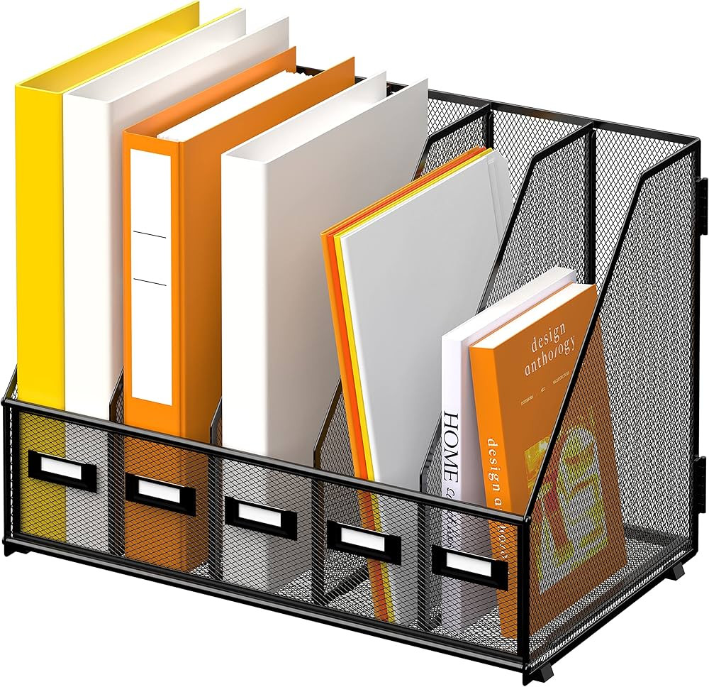 DALTACK Desk Organizers Metal Desk Magazine File Holder with 5 Vertical Compartments Folder Stora... | Amazon (US)