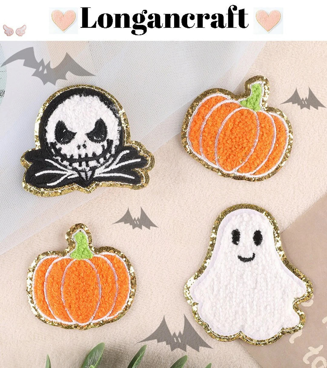Pumpkin Chenille Glitter Patch, Ghost Patch, Skull Patch, Halloween Patch, Gold Glitter Embroider... | Etsy (US)