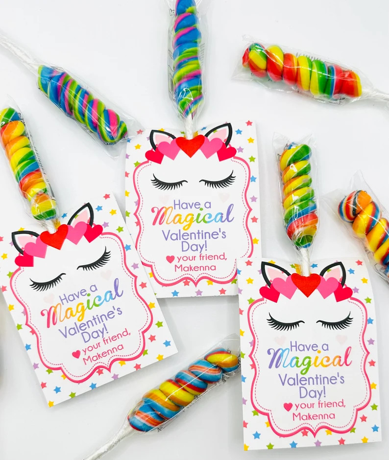 MAGICAL RAINBOW UNICORN Valentine's Day Treat Tags Cards Set of 12 one Dozen Party Packs Availabl... | Etsy (US)