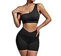OMKAGI Workout Set for Women 2 Piece Seamless One Shoulder Sports Bra Scrunch Butt Lifting leggin... | Amazon (US)