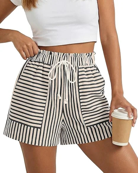 FreshPretty Casual Striped Shorts for Women Spring Summer Elastic Waist Y2K Lounge Vacation Beach... | Walmart (US)
