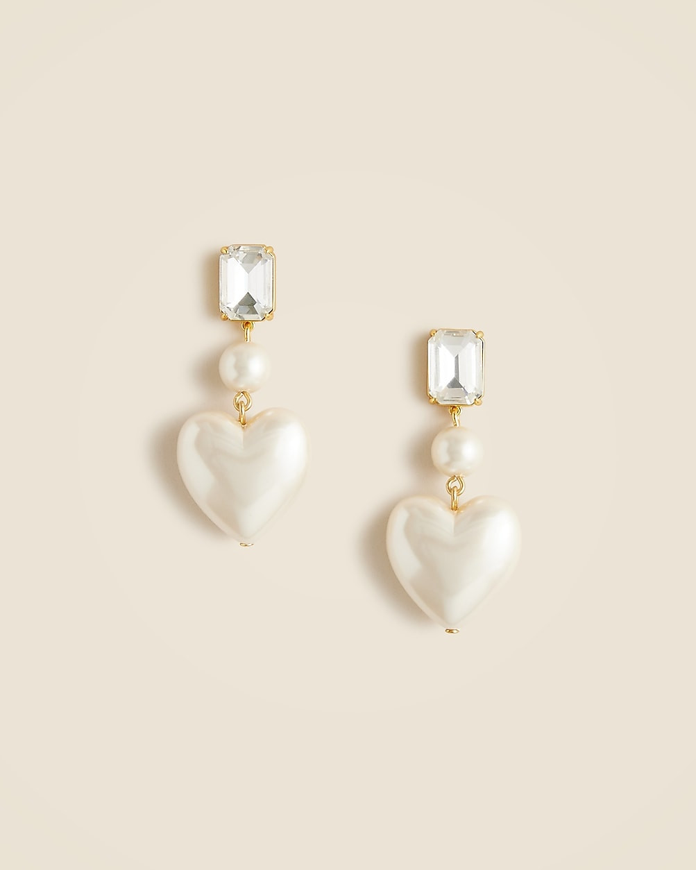Crystal-and-pearl heart drop earrings | J. Crew US