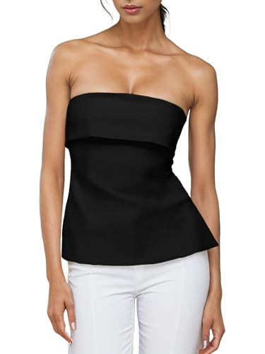 Strapless Tube Tops for Women Backless Going Out Bandeau Top Sexy Trendy Off Shoulder Side Split ... | Amazon (US)
