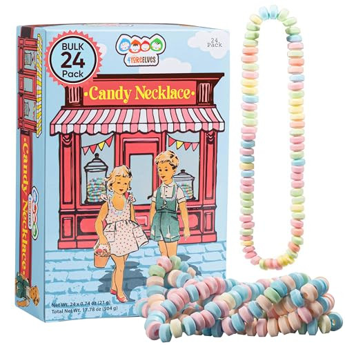 24 Pack of Candy Necklaces Individually Wrapped, Choker Style, Nostalgic Pastel Candy Jewelry Perfect for Party Favors, Pinata Fillers and Goodie Bags, Packed in a Convenient Display Box, By 4YoreElves | Amazon (US)