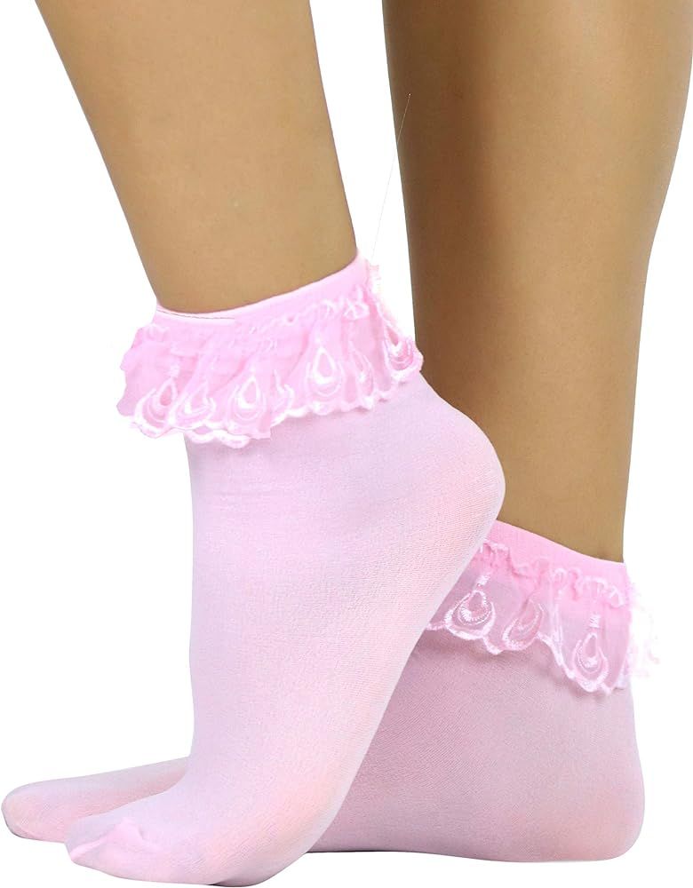 ToBeInStyle Women’s Beautiful Lace Ruffle Top Opaque Anklet Socks | Amazon (US)