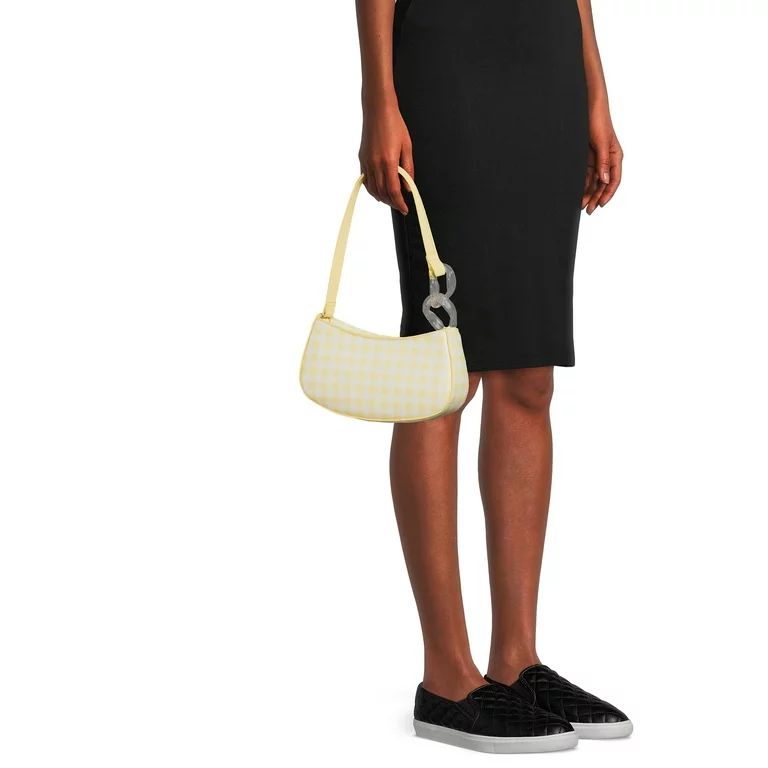 No Boundaries Women's Top Zip Shoulder Bag, Yellow Check | Walmart (US)
