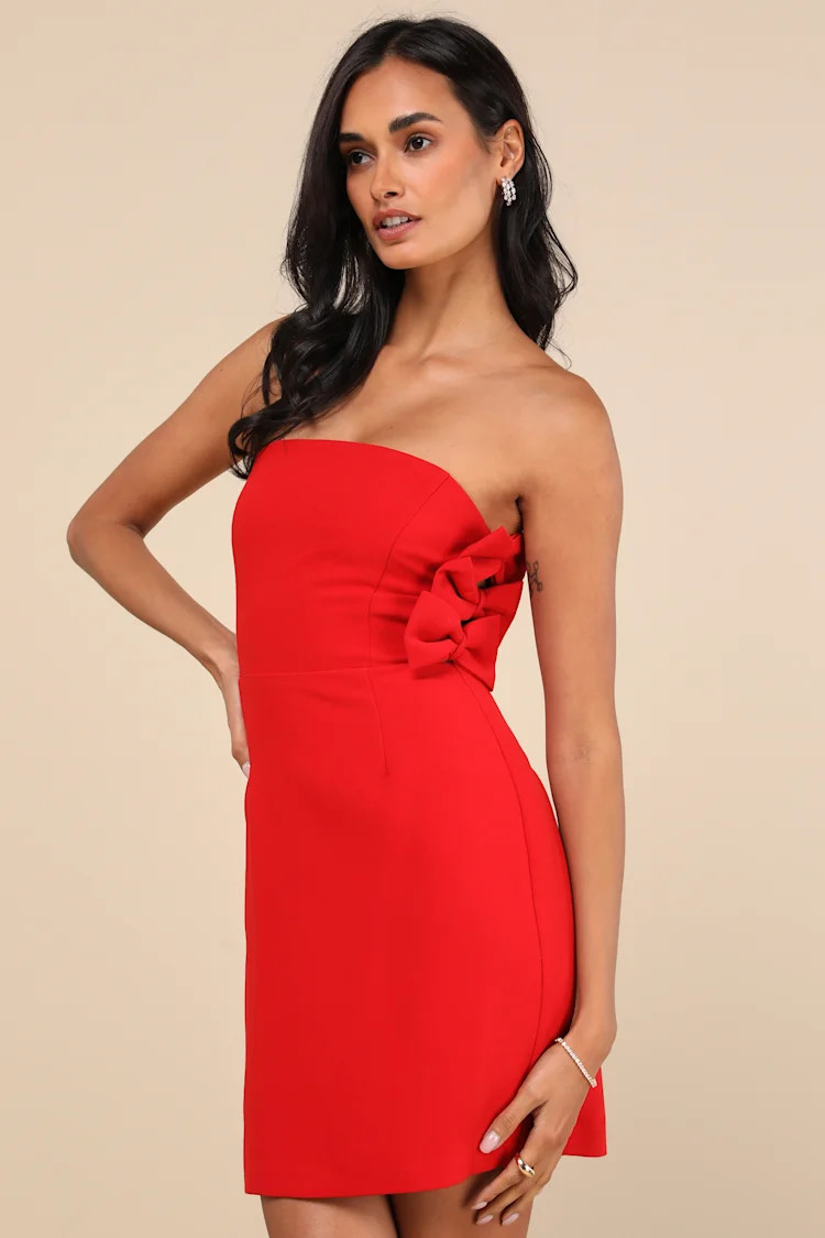 Harlee Red Strapless Bow Mini Dress | Lulus