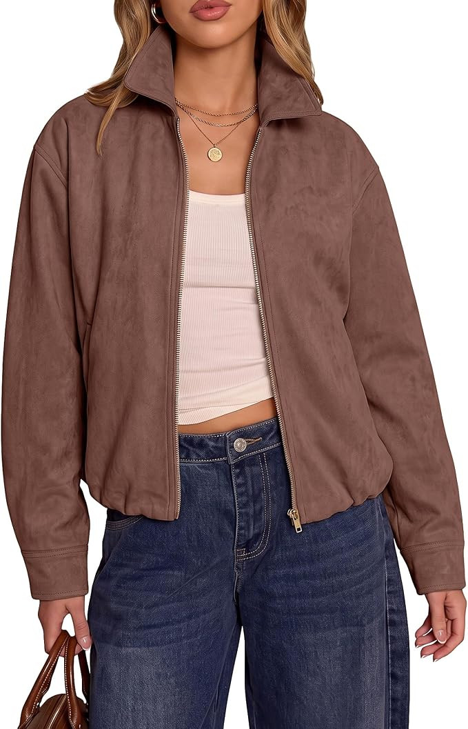 luvamia Faux Suede Jackets for Women Oversized Fall Coats Cropped Outerwear | Amazon (US)
