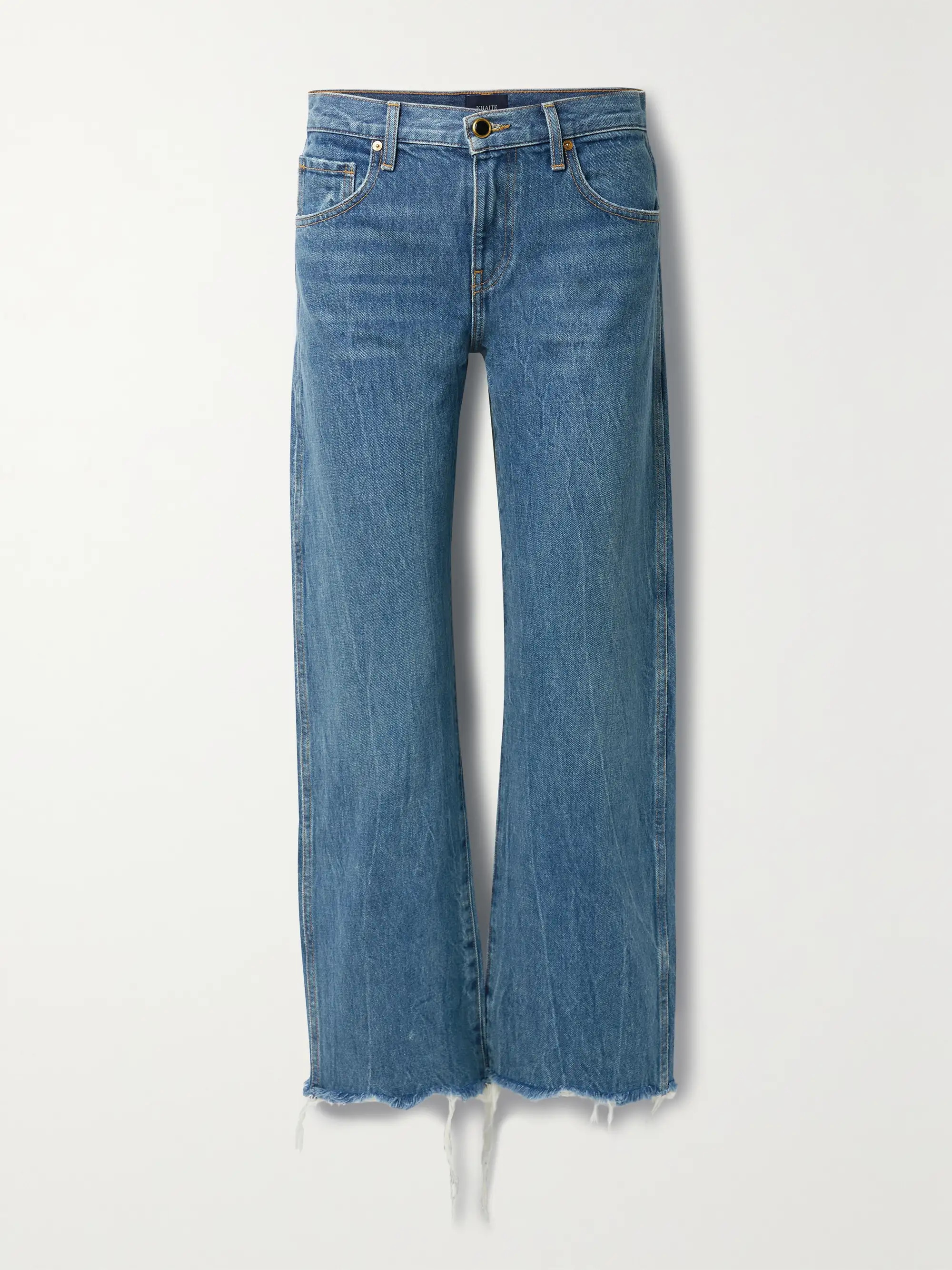 Mid denim Kerrie frayed mid-rise straight-leg jeans | KHAITE | NET-A-PORTER | NET-A-PORTER (US)