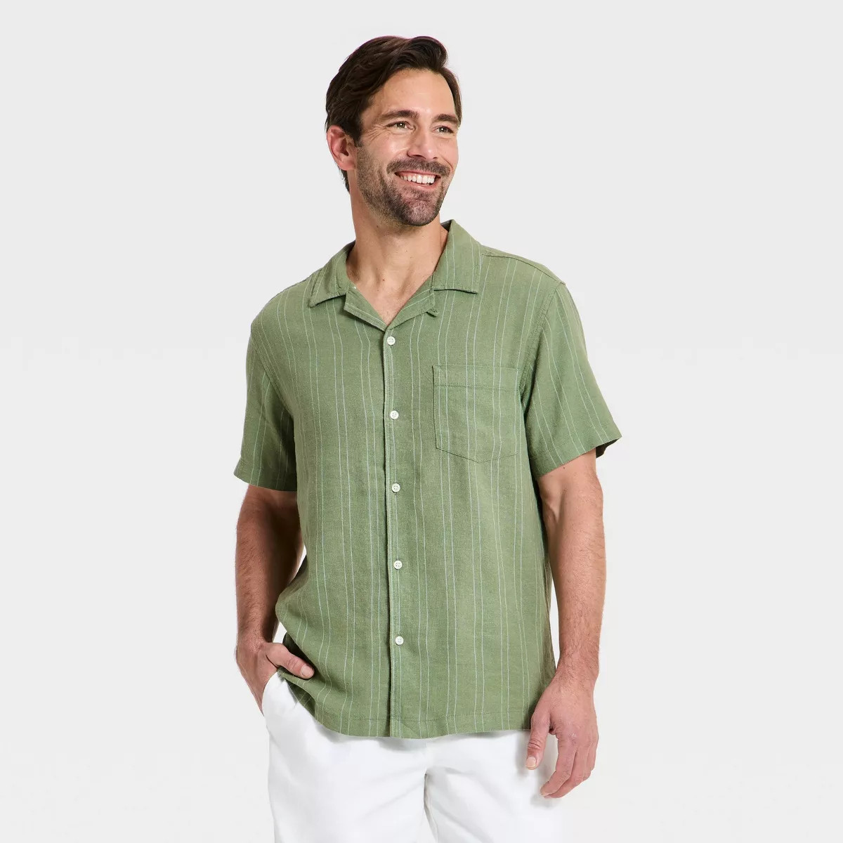 Men's Short Sleeve Camp Collar Button-Down Shirt - Goodfellow & Co™ Green S | Target