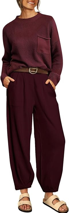 LILLUSORY 2 Piece Outfits For Women 2023 Fall Oversized Sweater Top And Pants Set | Amazon (US)