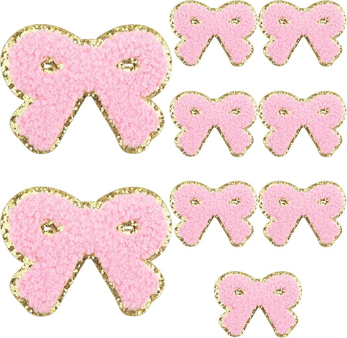 9PCS 2.83 inch Pink Bow Chenille Patches, Self Adhesive Cute Bowknot Embroidered Appliques Stick ... | Amazon (US)