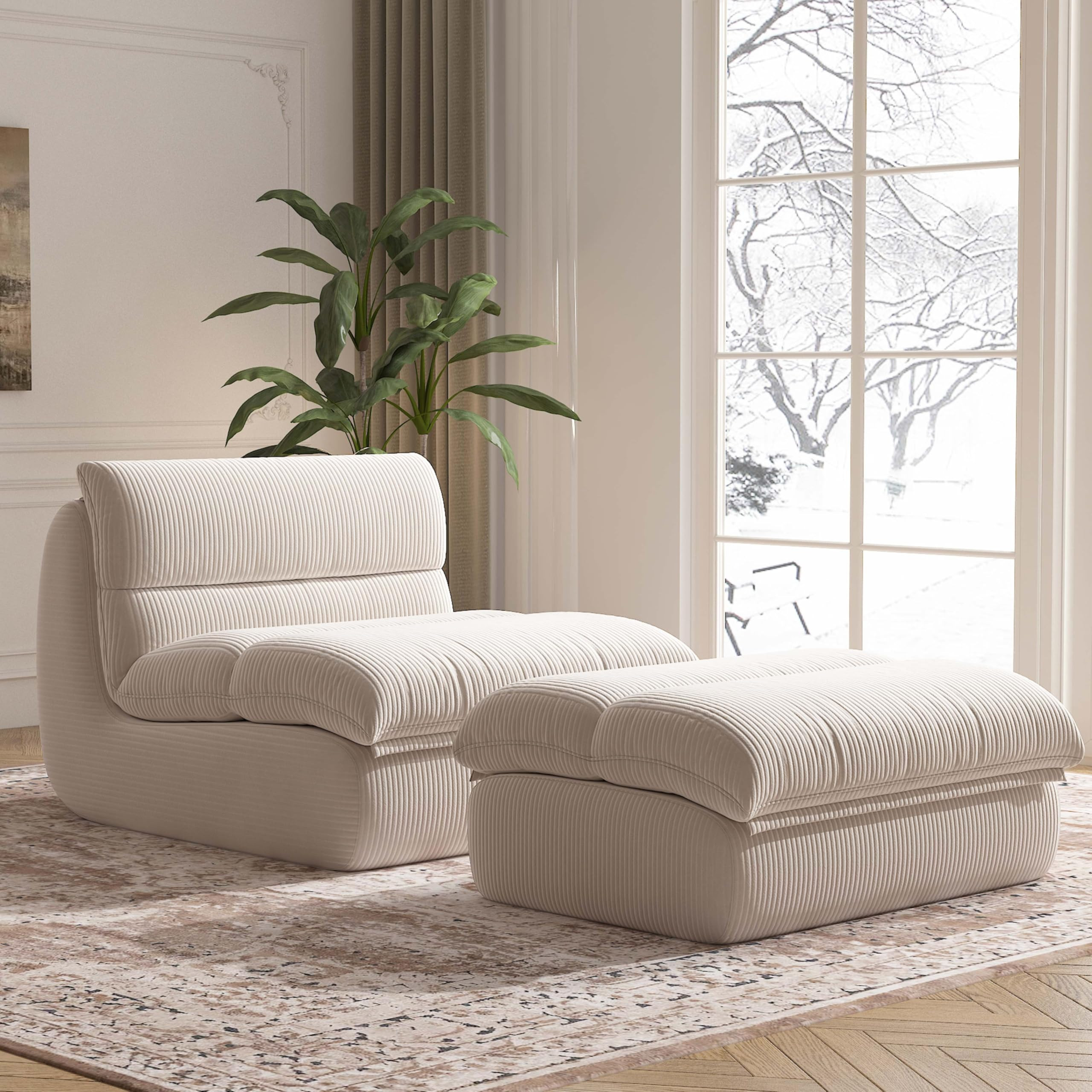 Bean Bag Chair with Ottoman, Cozy Comfy Reading Nook Chairs, Ultra Soft Corduroy Fabric Bean Bag ... | Amazon (US)