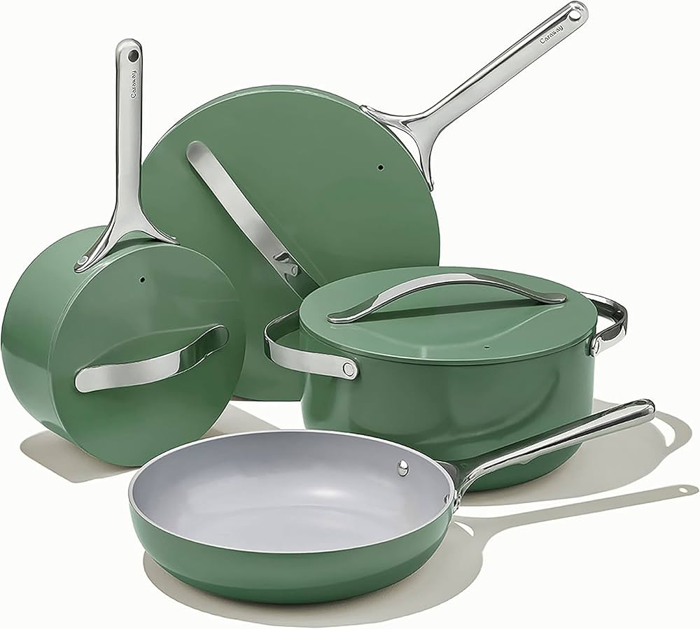 Caraway Nonstick Ceramic Cookware Set (12 Piece) Pots, Pans, Lids and Kitchen Storage - Non Toxic... | Amazon (US)
