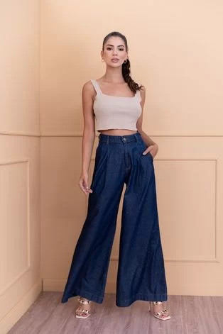 Calça Sisal Jeans Pantalona Azul | Dafiti (BR)