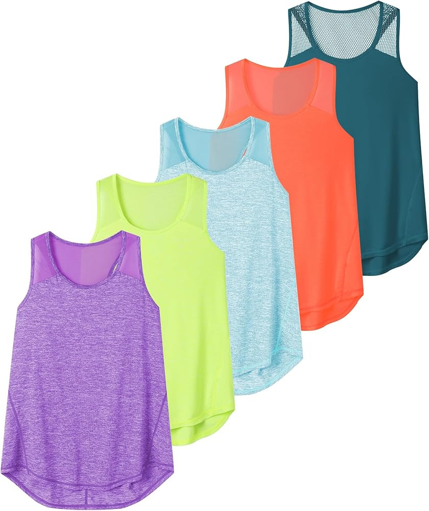 Aeuui Women's 5 Pack Workout Tops Mesh Racerback Tank Tops Sleeveless Athletic Gym Yoga Shirts | Amazon (US)