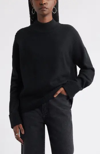 Treasure & Bond Rib Detail Mock Neck Sweater in Black at Nordstrom Rack, Size X-Large | Nordstrom Rack