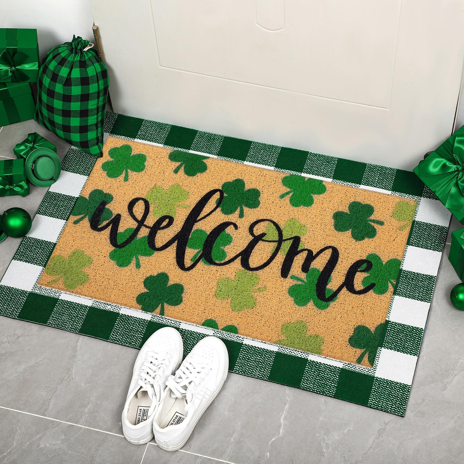 2 Pcs Spring Easter Doormat St Patrick's Day Outdoor Door Mat Non Slip Mardi Gras Flower Shamrock... | Amazon (US)