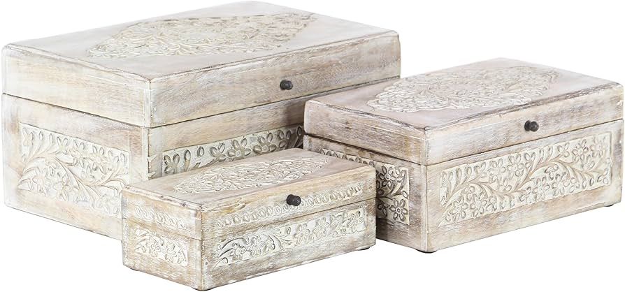 Deco 79 Mango Wood Floral Box with Hinged Lid, Set of 3 8", 10", 12"W, Brown | Amazon (US)