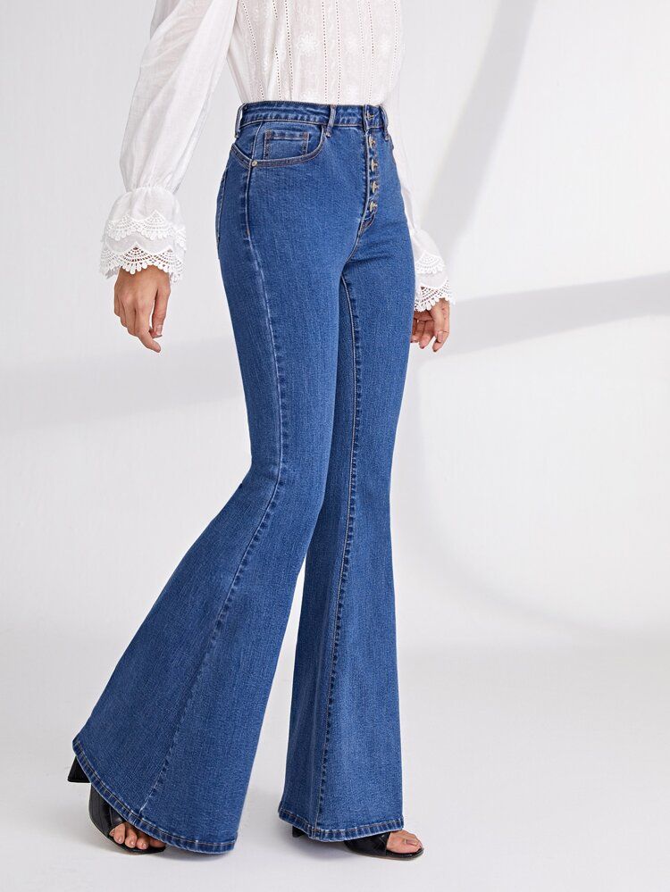 Button Fly Flare Leg Jeans | SHEIN