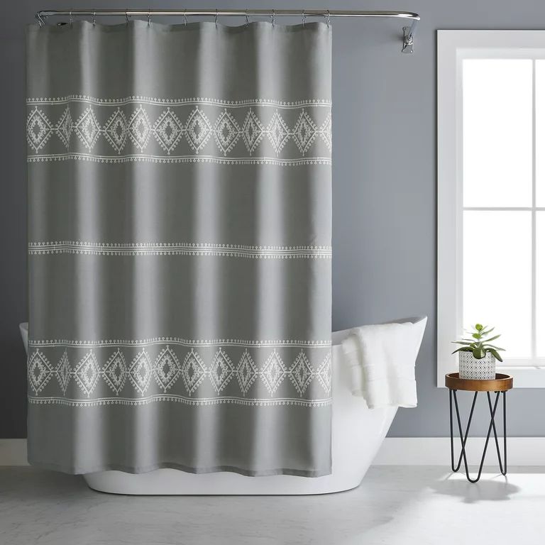 Better Homes and Gardens Embroidered Polyester Shower Curtain, 72"x72", Grey | Walmart (US)