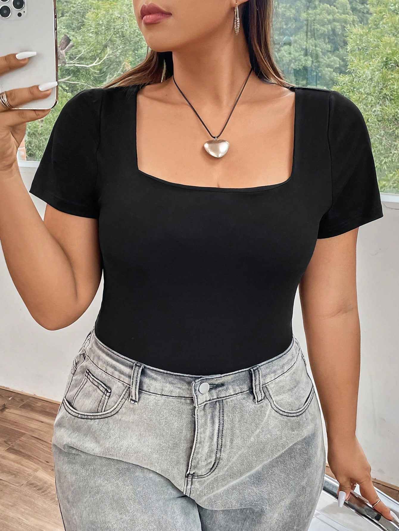 Plus Square Neck Bodysuit | SHEIN