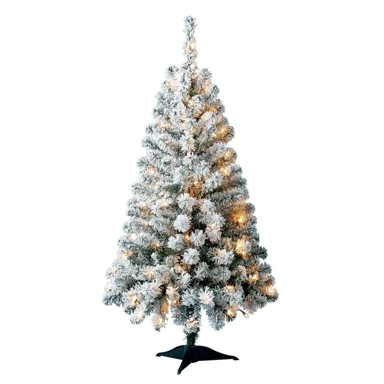 Holiday Time Pre-Lit Greenfield Flocked Pine Artificial Christmas Tree, Clear Incandescent Lights... | Walmart (US)