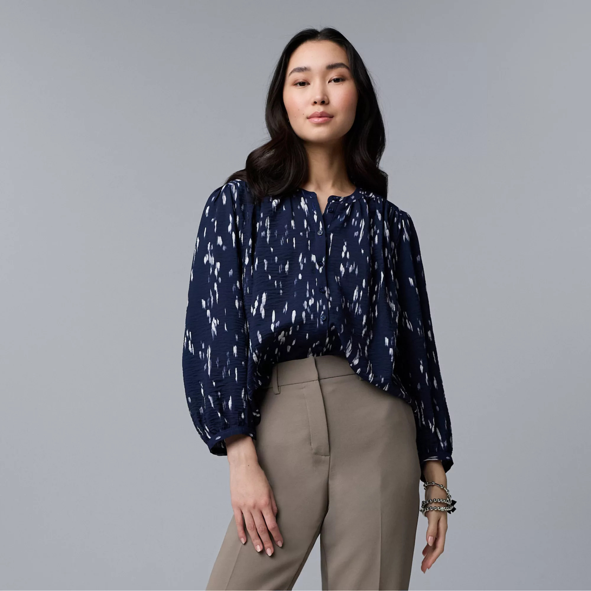 Women's Simply Vera Vera Wang Shirred Balloon Sleeve Shirt | Kohl's