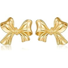 Gold Silver Bow Earrings Women Ribbon Stud Earrings Gift | Amazon (US)