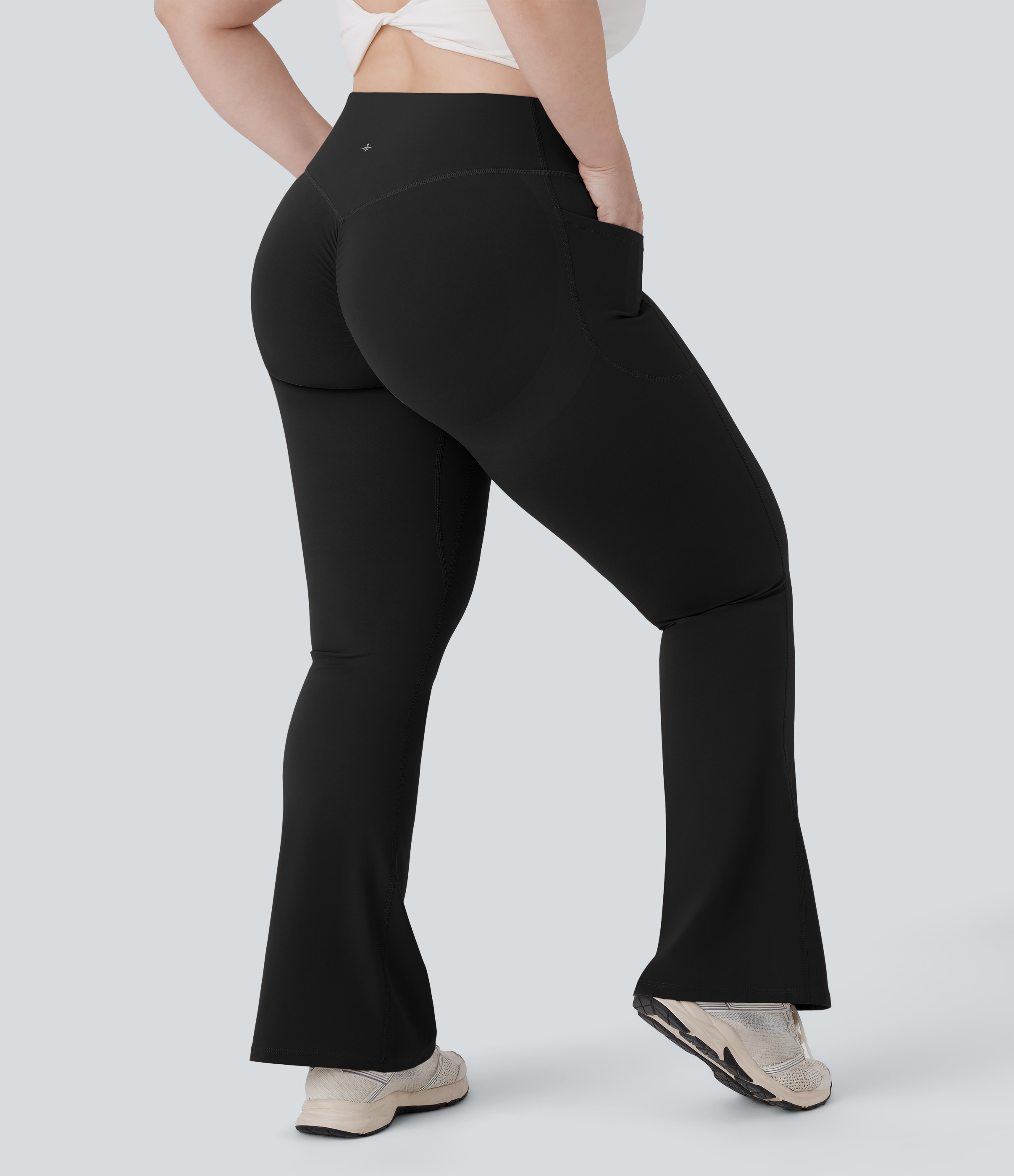 Halara Halara UltraSculpt™ SoCinched High Waisted Scrunch Butt Lifting Tummy Control Pocket Shaping Yoga Bootcut Plus Size Leggings - Black - 1X(regular) | HALARA