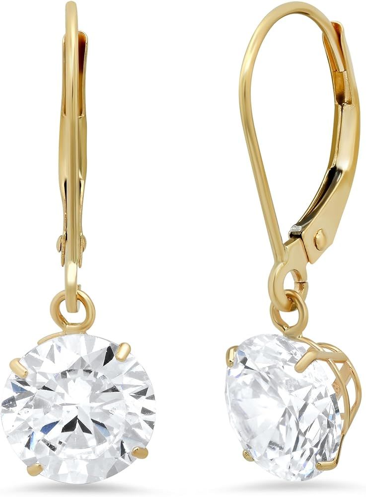 14k Gold Leverback Cubic Zirconia Dangle Earrings for Women | Real White or Yellow Gold Dangle Ea... | Amazon (US)