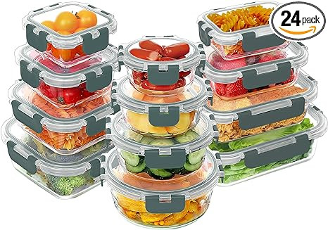 VERONES 24 Pieces Glass Food Storage Containers Set, Airtight Glass Lunch Containers, Stackable G... | Amazon (US)