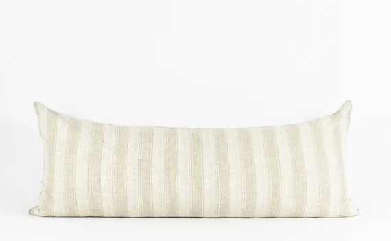 Read the full title
    Margaret Long Lumbar- Thick Neutral Stripe Woven Cotton Pillow Cover | Etsy (US)