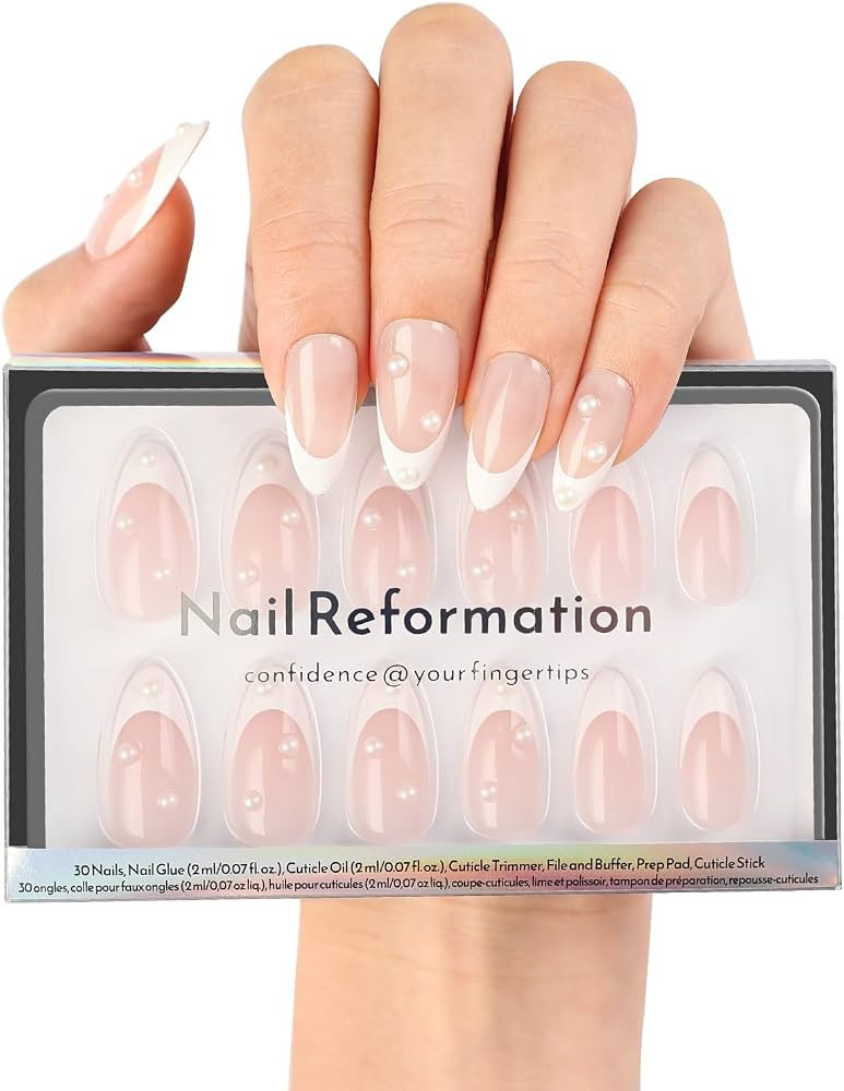 Nail Reformation Press On Nails Almond, French Pearl Medium Nails, UV Finish Fit Perfectly & Natu... | Amazon (US)