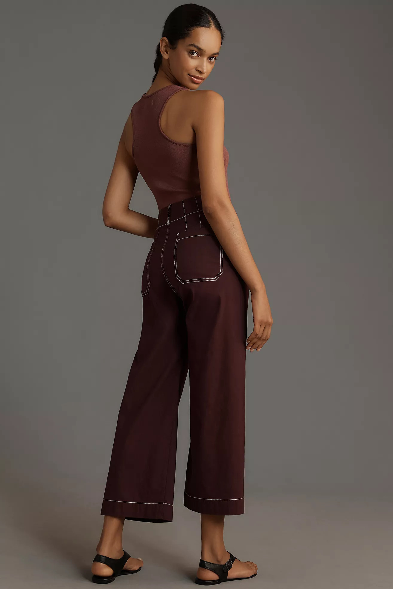 The Colette Cropped Wide-Leg Pants by Maeve: Contrast-Stitch Edition | Anthropologie (US)