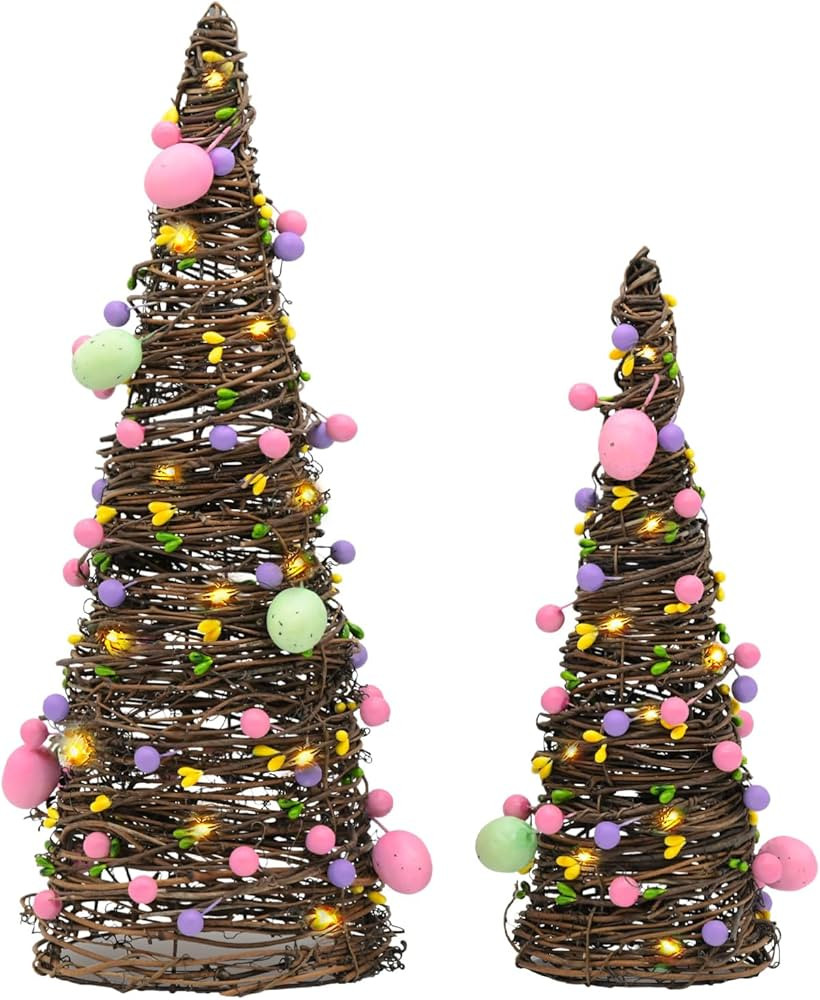CRCZK 2PACK Easter Rattan Table Tree Decor Lighted Easter Decorations Table Centerpieces Decor Ar... | Amazon (US)