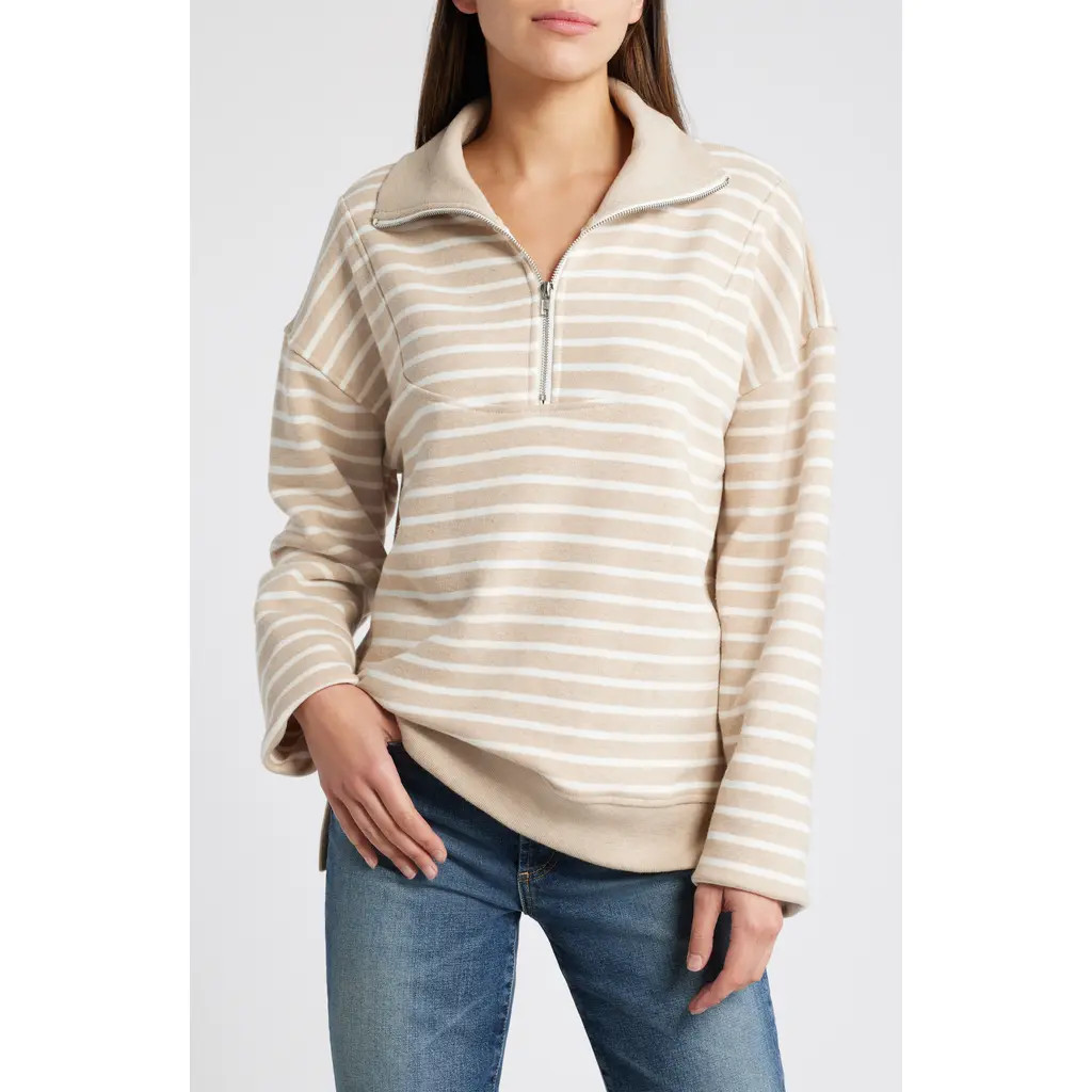 Rails Parker Half Zip Pullover in Heather Beige Stripe at Nordstrom, Size Small | Nordstrom