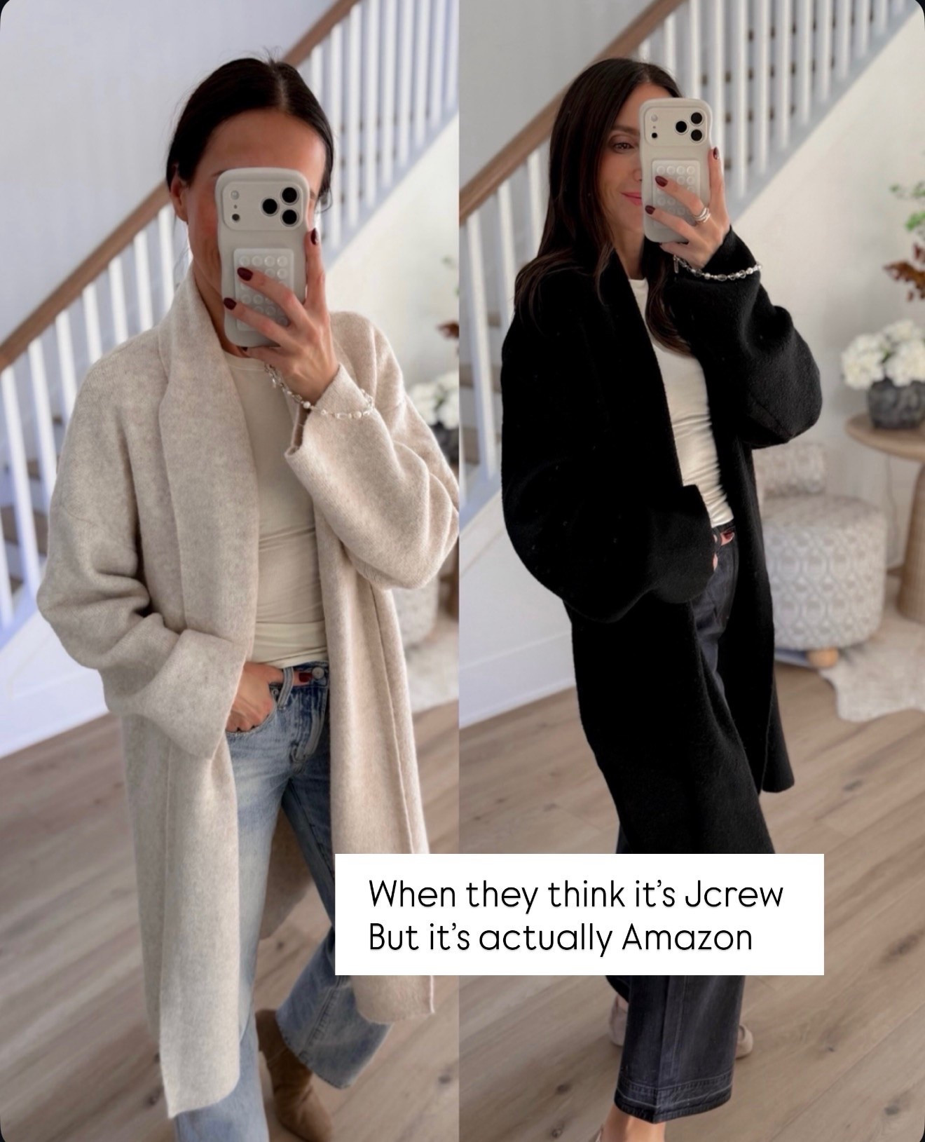 Look for less, cozy cardigan.