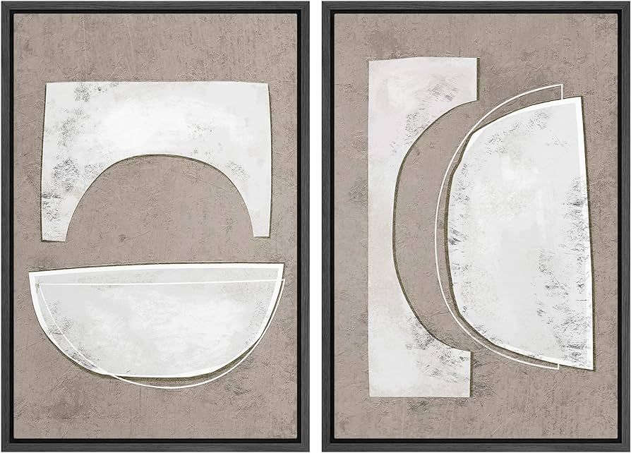 SIGNWIN Framed Canvas Print Wall Art Set Art Deco Grunge White Polygons Abstract Shapes Cozy Neut... | Amazon (US)