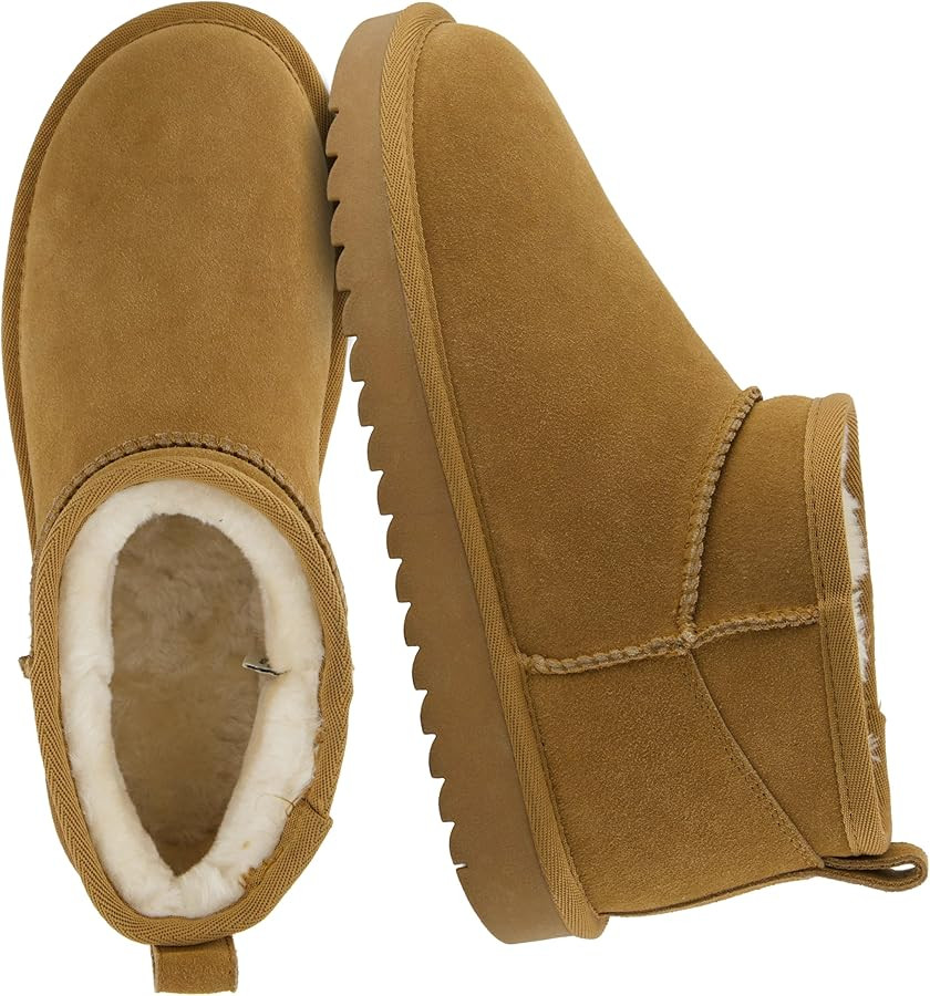 CUSHIONAIRE Hip-3 Genuine Suede Leather Ankle Boots for Women – Pull On Cozy Faux Fur Boots Wom... | Amazon (US)