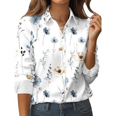 Zeagoo Women's Button Down Shirt Long Sleeve Blouse Business Work Tops Dressy Casual Floral Print... | Target