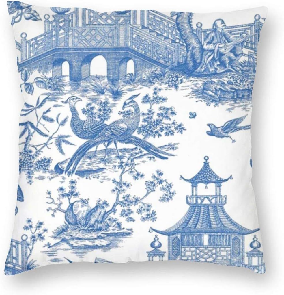 NewBHomeHome Blue Chinoiserie Temple Chinese Style Pillowcases Pillow Covers Decorative Square Pi... | Amazon (US)
