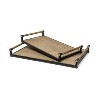Brown Rectangle Wood 26 in. Decorative Serving Tray Set of 2 | The Home Depot
