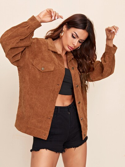 SHEIN Drop Shoulder Button Front Cord Coat | SHEIN