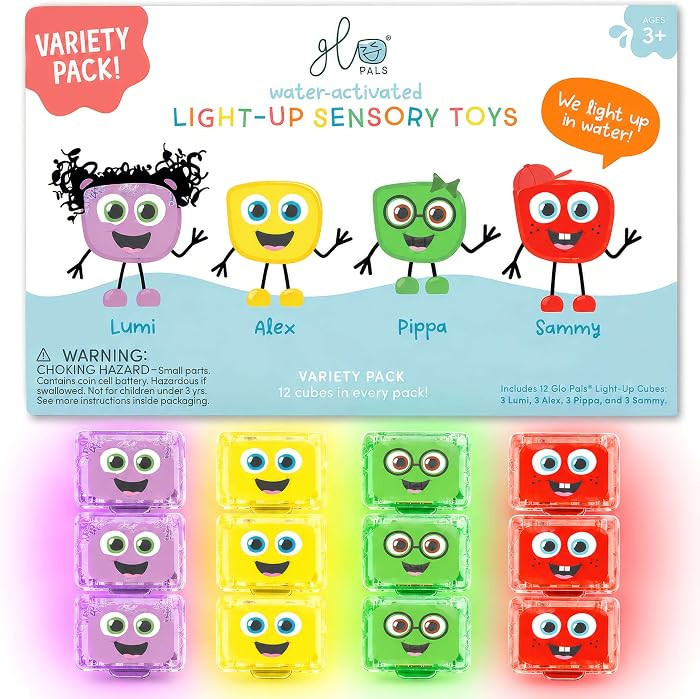 Glo Pals Water-Activated Light-Up Bath Toy Cubes, 4 Colors, 12 Pack | Amazon (US)