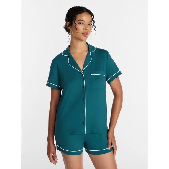 Joyspun Women's Dreamy Soft Collection Notch Collar Top and Shorts Pajama Set, 2-Piece, Sizes XS-... | Walmart (US)